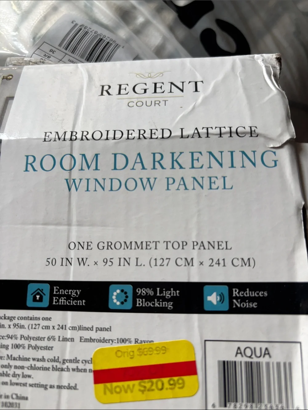Two panels of Embroidered Lattice Room Darkening Window Panel - Aqua